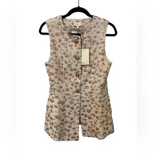 Entro Metallic Leopard Print Beige and Pink Sleeveless Blouse Medium